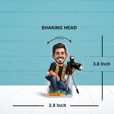 Personalized Photographer Bobblehead Caricature Standee Custom Name Desk Decor Battery Powered Shaking Head for Car & Office Desk Decor Gift for Photographer Lover & Camera Man